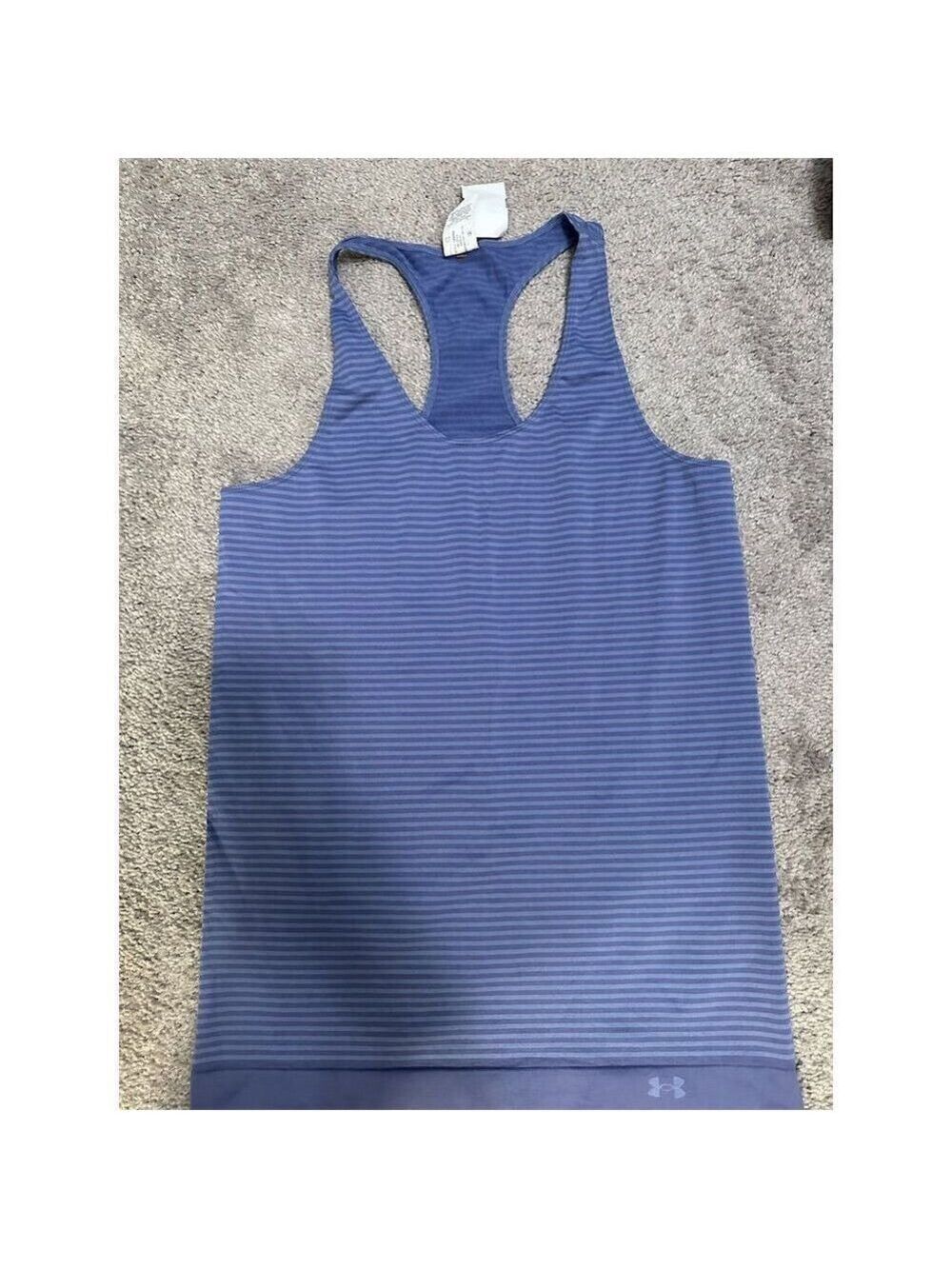 Under Armour Women's Striped Racerback Tank Top Blue Size L Moisture-Wicking